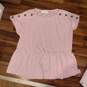 French Laundry Pink Striped Peplum Top with Button Accents